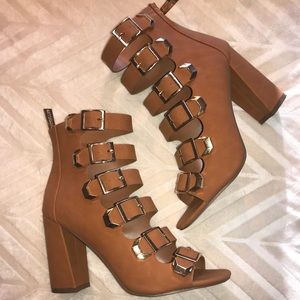 Brown Caged Booties w/ Gold Buckles